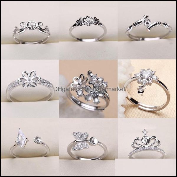 Paramètres de bijoux en gros bricolage perle anneau 925 ruban pour les femmes 9 styles taille réglable anneaux de mariage cadeau de noël mode livraison directe 2