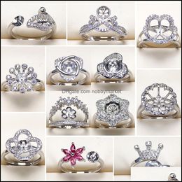 Paramètres de bijoux en gros bague de perles S925 Sier 18 styles pour femmes anneaux de montage taille réglable blanc bricolage GIF Drop livrer Dhgarden Otgdq