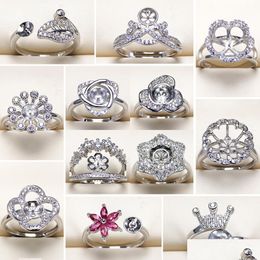 Paramètres de bijoux en gros bague de perles S925 Sier 18 styles pour femmes anneaux de montage taille réglable blanc bricolage GIF livraison directe Dhzgf