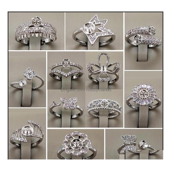 Réglages de bijoux en gros perle anneau Zircon solide 925 Sier 16 styles pour femmes anneaux de montage réglable blanc bricolage livraison de baisse 202 Dhwan