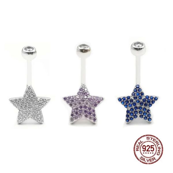 Bijoux brillant Bleu Purple Zircon Star Belly Anneaux 925 STERLING Silver Belly Butly Ring Navel Piercing For Women Body Piercing Jewelry