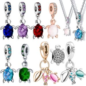 Sieraden sier vergulde kleurrijke accessoires sieraden vrouwen murano glazen roze en blauwe zeeschildpad Dange charme fit merkarmband