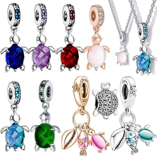 Bijoux sier plaqué accessoires colorés bijoux femmes Murano Glass Pink et bleu Turtle de mer Bracelet de marque Fit Bracelet