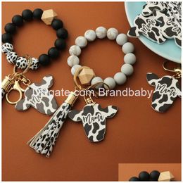 Joyería Sile Beads Llavero para llaves Colorf Wristlet Bracelet Milch Cow Pu Tassel Charm Car Ring Charms Wholesale Drop Delivery Bab Otrmr