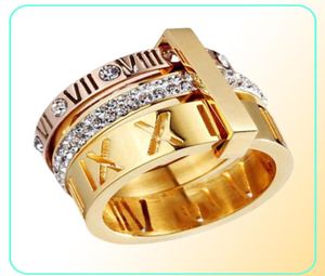 Bijoux en acier inoxydable anneaux pleine taille 6 7 8 9 10 Original large bande creux or rose or chiffre romain XII femmes vis ring242W7307672