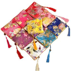 Porte-bijoux 10 Pc Par 11.5X11.5Cm Pochettes Cadeaux Couleur Mixte Sac En Soie Motif De Fleurs Style Traditionnel Chinois Drop Delivery Dhgarden Dhhhf