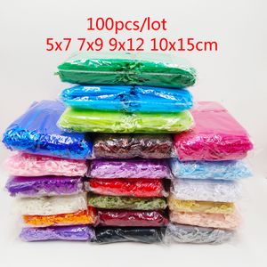 Sieradenstand 100 stcs Organza Bag 5x7 7x9 9x12 10x15cm verpakking S Wedding Party Gift Pouch Birthday Christmas S 230517