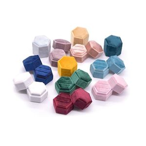 Présentoir à bijoux 15 couleurs Veet Double anneau de cérémonie hexagonal avec couvercle amovible, boîte de livraison directe, affichage d'emballage Dhgarden Dhnim