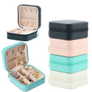 Bijoux Stand 1 PC Mini Organisateur Affichage Voyage Zipper Case Boîtes Boucles D'oreilles Collier Anneau Portable Boîte En Cuir De Stockage 230517