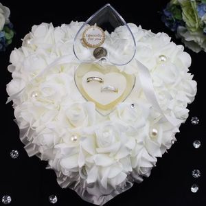 Soporte de joyería 1 Uds caja en forma de corazón Rosa flores anillo caja romántica boda portador almohada cojín titular regalo del Día de San Valentín 230517