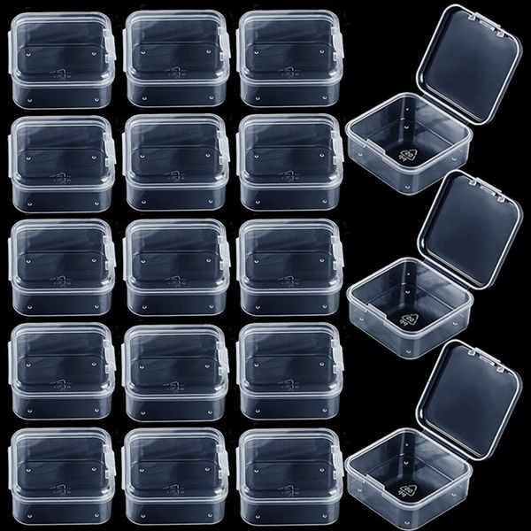 Porte-bijoux 48 paquets clairs petits récipients en plastique boîte de rangement transparente avec couvercle à charnière pour articles artisanat étuis 230517