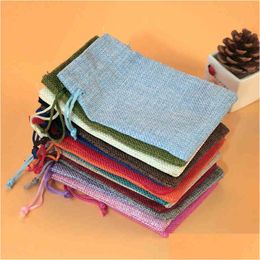 Bijoux Stand 500 Pcs/Lot Mti Couleurs Jute 10X14 Cm Mignon Dstring Cadeau Utiliser Sachet Stockage Lin Charmes Emballage Sacs Dr Dhgarden Dhkw3