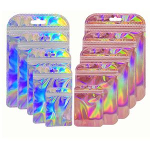 Jewelry Stand 50pcs Iridescent Ziplock Bag Transparent Laser Thicken Plastic Seal Bags for Display Handicrafts Nail Eyelash Packaging 230517