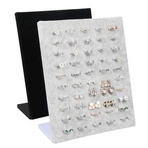 Boîte de bijoux en velours gris noir Boîte de joaillerie de joaillerie Panneau de rangement de table d'organisation Q240506