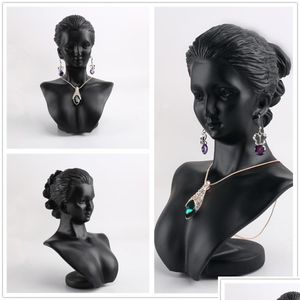 Présentoir à bijoux Comptoir de boutique Résine noire Lady Figure Mannequin Présentoir Buste Pour Collier Pendentif Boucles d'oreilles MX200810 Drop Deliv Ot9D7