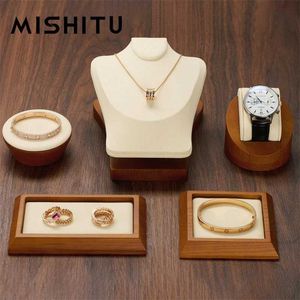 Sieradenstandaard Mishitu massieve houten sieraden Display Stand Set gebruikt voor ketting oorbelopslag Q240506