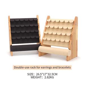 Sieraden staan nieuwe dames oorbellen Dual Doel Solid Wood sieraden Display Stand voor hangende ringbeugel in 2 kleuren Q240506