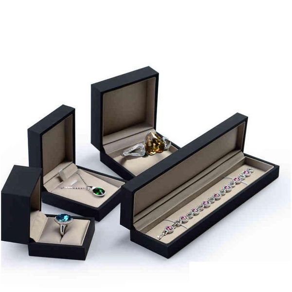 Soporte de joyería Oir Luxury Black Touch Paper Bracelet Case Caja de cadena larga Organizador de almacenamiento Paquete de regalo Light Gold Silk Fabri Dhgarden Dhoa2