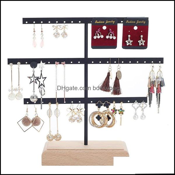 Bijoux Stand Emballage Affichage De Luxe Comptoir Pendentif Boucles D'oreilles En Métal Cintre En Bois Massif Piercing Oreille Goujons Suspendu Titulaire De Stockage Rack