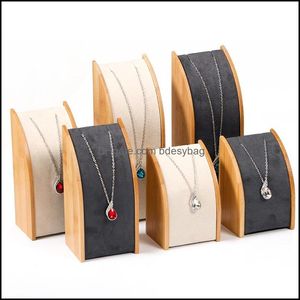 Sieraden standaard verpakking display Natuurlijke bamboe houten boog ketting plank hanger houder teller rekwisieten voor drop levering 2021 16b9f