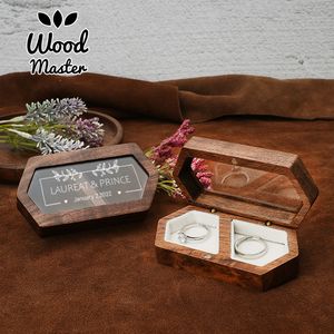 Soporte de joyería Caja de anillo Almacenamiento Compromiso Ceremonia de boda Personalizar propuesta Regalo rústico para niña Madera de nogal 230517