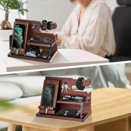 Sieraden Stand Stand Hout Telefoon Docking Station Key Holder Wallet Sieraden Organisator Desktopaccessoire Heren Verjaardagscadeau Q240506