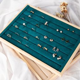 Porte-bijoux En Bois Vert / Unqiue Beige Vevlet Cas Collier Organisateur Jewlery Emballage Boîte-Cadeau Anneau Boucle D'oreille Titulaire Bracelet Stand En Gros 230728