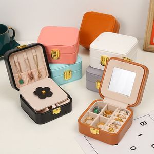 Boîtes de rangement de bijoux avec miroir, organisateur Portable en cuir PU, présentoir à bijoux de voyage, boîte de conteneur d'affichage d'oreille Q948