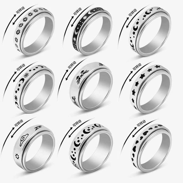 Joyería Sun Moon Stars anillo giratorio de acero de titanio anillo de pareja de acero inoxidable masculino baratija