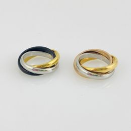 Bijoux Bague à trois anneaux pour hommes femmes Couple mode style simple avec trois couleurs anneaux en or rose avec boîte