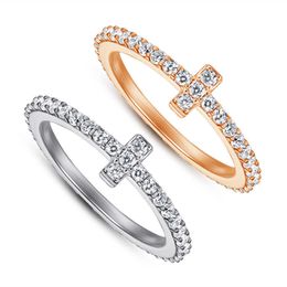 Bijoux Tiffay S925 Silver Ring Womens Japonais et coréen Simple Fashion Cross Index Finger plein de diamants