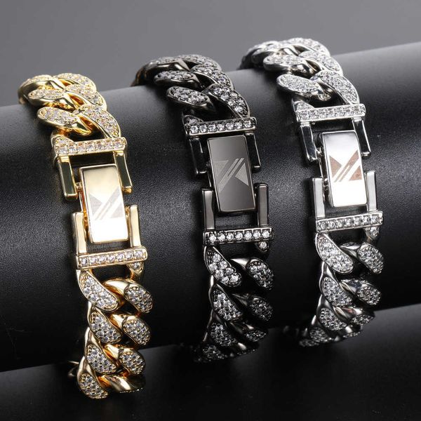 Bijoux par galvanoplastie sous vide, Double rangée de diamants complets pour hommes et femmes, Bracelet cubain personnalisé