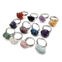 Joyería Charm vintage Nuevo anillo personalizado de ágata de piedra cruda para mujeres Anillos de cristal coloridos ajustables Joyas de compromiso Bijoux al por mayor