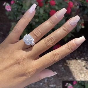 Sieraden Vintage Court Ring 925 Sterling Sier Square Diamond Cz Promise Engagement Wedding Band Ringen voor vrouwen Bruidssieraden Drop Del Dhehg