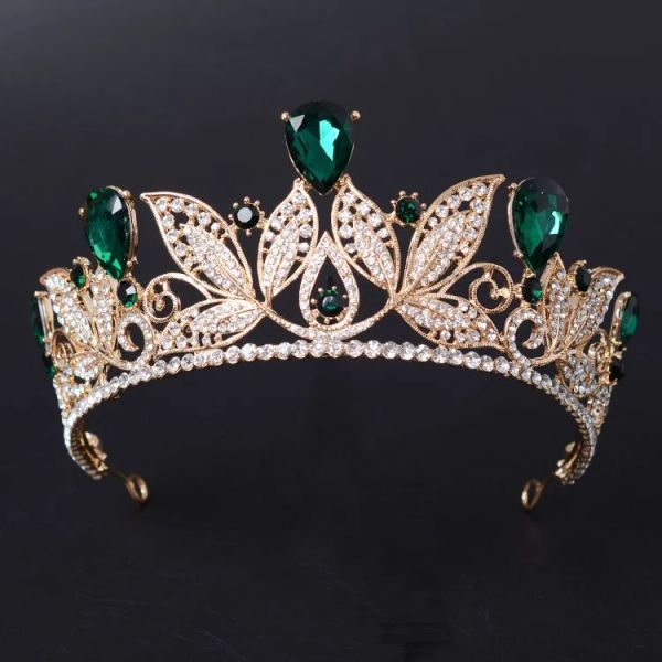 Joyas vintage verde dhinestone nupcial tiara moda diadema de oro para mujeres vestidos de novia joyería princesa accesorios