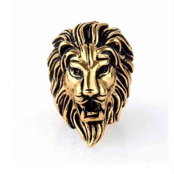 Joyería vintage entero domineering head anillo europa y américa lion king anillo de oro plateado us size 7-15234g