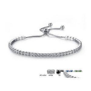 Joyería Chapado en oro blanco Pave Cz Zirconia Pulsera de cadena de eslabones de tenis para mujer Clear Blue Green Black Pulseras de cristal de piedras preciosas Dr Dhmps