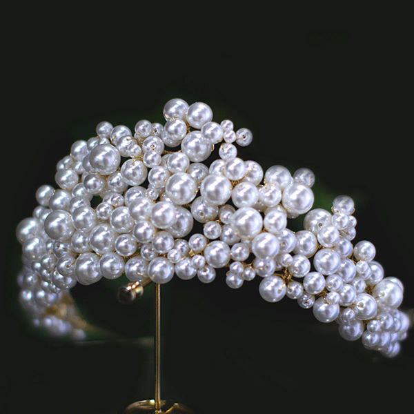 Bijoux White Pearls Tiaras and Crowns for Bride Wedding Veil décor bijou de mode
