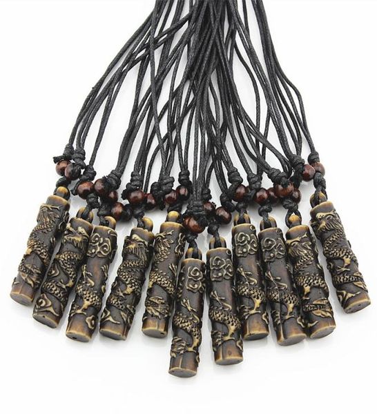 Bijoux entier 12pcs cool boy men039s simulation os sculpture totem dragon pendant perles de bois amulet collier pendent chanceux 5520745