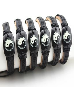 Bijoux entiers 12 pièces civilisation orientale taoïste Tai Chi Yin Yang Bracelets en cuir bracelet de surf amulette cadeau MB087650445