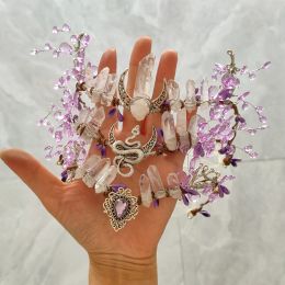 Bijoux Witch Magic Fairy Tiara Woodland Crystal Quartz Crescent Moon Snake Band Faerie Hairwear Wicca Gift For Women