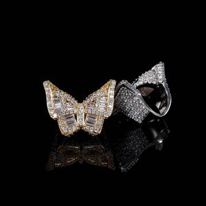 Bijoux avec des pierres latérales anneaux Hip Hop Set Zircon Butterfly Anneau avec de véritables anneaux à la mode plaqués à l'or 18K