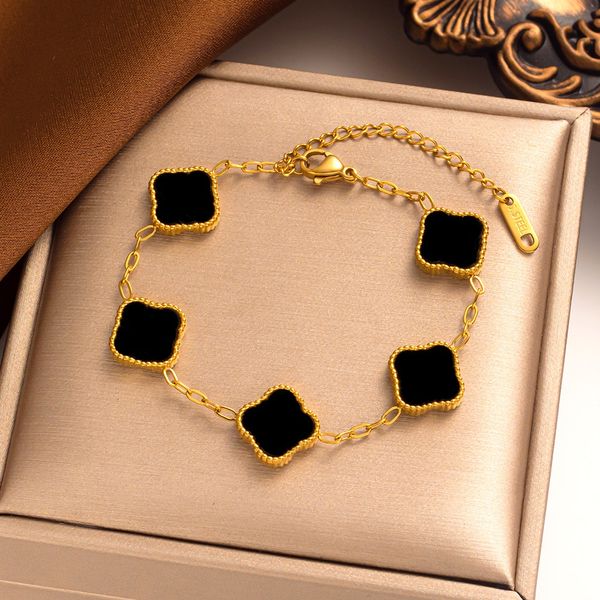 joyería mujer pulsera pulsera de diamantes pulsera de tornillo pulsera de trébol de 4 hojas langosta ágata verde-oro larga 10 brazaletes para mujer pulsera de flores regalo de San Valentín