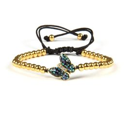 Bijoux femmes Bracelet clair Cz coquille d'ormeau papillon bracelets ethniques Bracelet avec perles en acier inoxydable de 4mm 288c