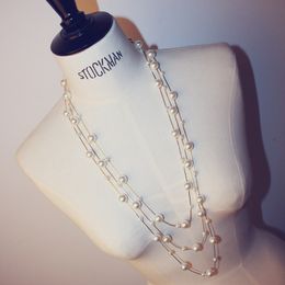 Collier de perles complet de styliste pour femmes, bijoux avec fleurs, Double chaîne de pull, longs colliers élégants, cadeau pour filles