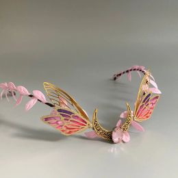 Bijoux Woodland Crown Diadem Pink Butterfly Wing Tiara Fairy Costume Elven Festival Crown Bridal Renaissance Wedding