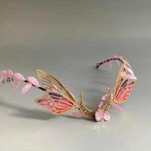 Sieraden boskroon diadeem roze vlindervleugel tiara fee -kostuum elven festival kroon bruids renaissance bruiloft