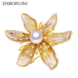 Bijoux Zhboruini 2019 Broche de perle d'eau douce naturelle de haute qualité Fine Zircon Matte Light Brooch Pearl Bijoux pour les femmes Not Fade Cadeau