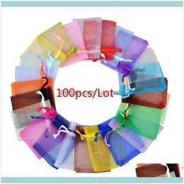 Sieraden 100 stcs sieraden tas verpakking organza bruiloft cadeau zakjes display 24 kleuren tassen zakjes druppel levering 2021 nxfbm