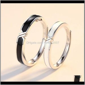 Sieraden2 stks Zwart en Wit Liefhebbers Knoop Ring Bands Kit Couples Matching Rings Beloise Wedding Verstelbaar voor hem haar druppelbezorging 2021 FS92R